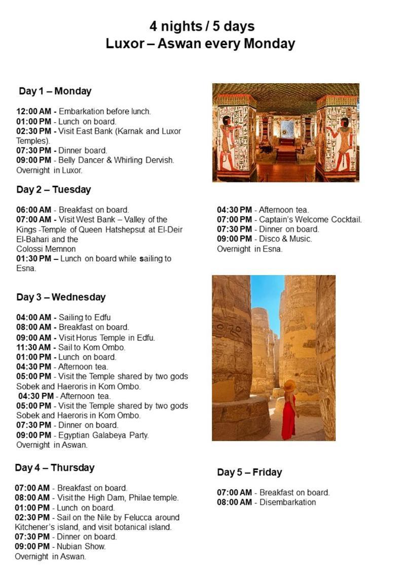 Tamr Nile Cruise - 04 Nights Every Monday From - 03 Nights Every Friday From Aswan  Luxor